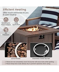 32'' Patio Square Fire Pit Table 50,000 Btu Propane Gas Table