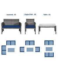Costway 8PCS Patio Rattan Furniture Set Conversation Glass Table Top Cushioned Sofa