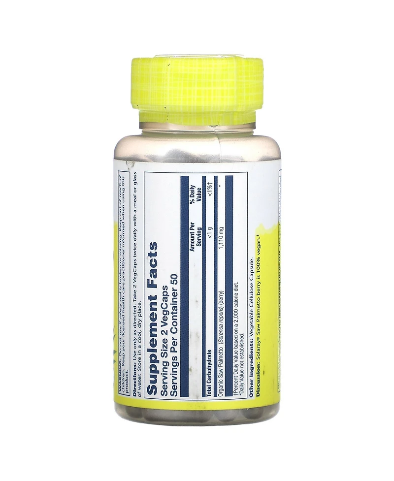 Solaray Saw Palmetto Berry 1110 mg, Organic Saw Palmetto for Men, Healthy Prostate Support