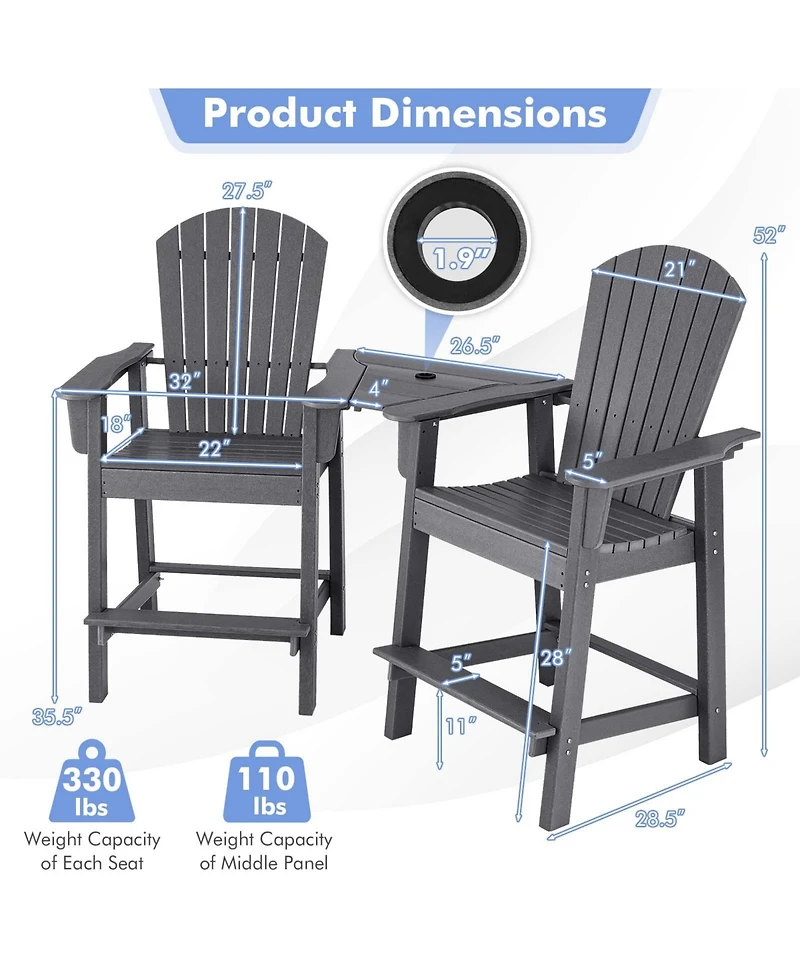 Vebreda 2 Pieces Hdpe Tall Adirondack Chair with Middle Connecting Tray