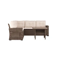 Merrick Lane Shelton Indoor/Outdoor L-Shaped Sofa/Dining Table Conversation Set With Wicker Rattan Construction And Weather-Resistant Cushions