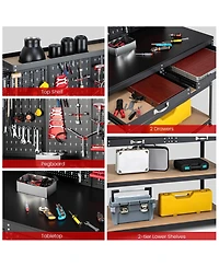 Slickblue 48 Inch Workbench with Pegboard and Drawers-Black