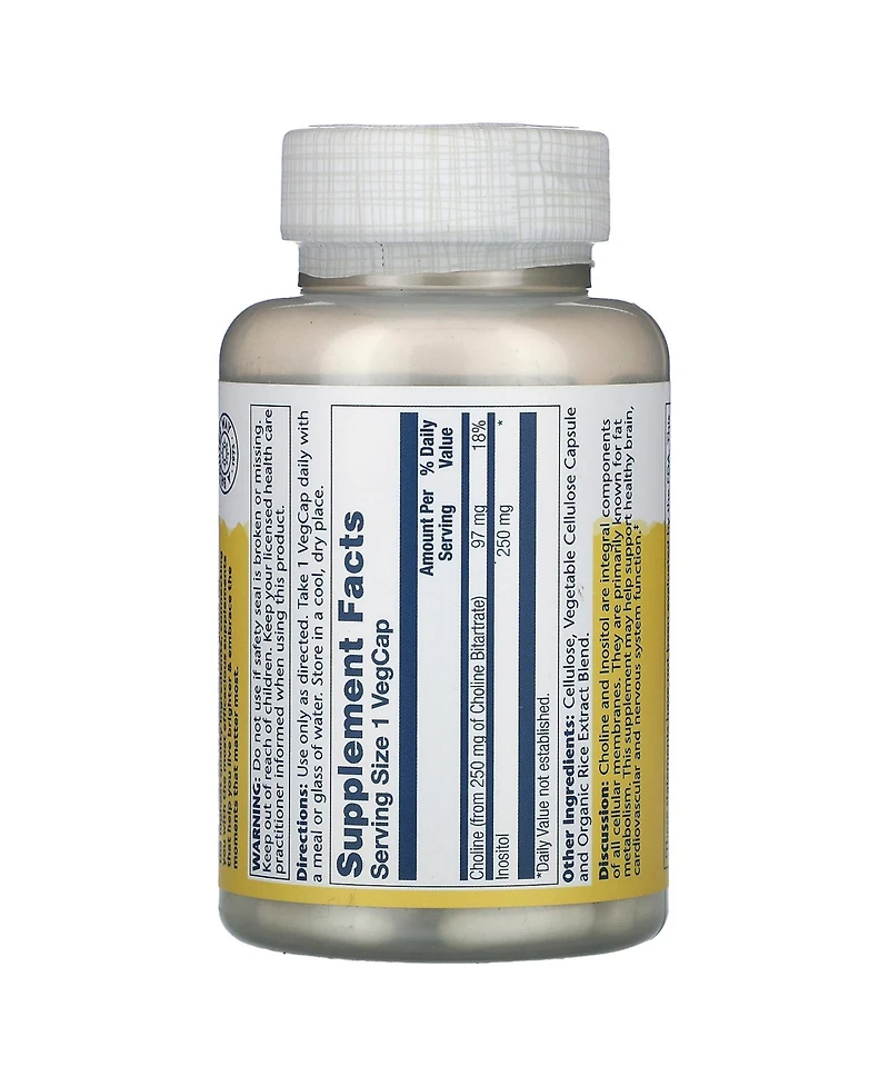 Solaray Choline & Inositol 250 mg | Two-Nutrient Combo for Healthy Fat Metabolism, Brain