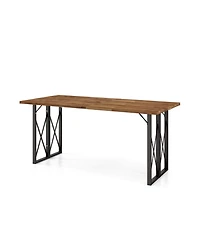 Sugift 67 Inch Patio Rectangle Acacia Wood Dining Table with Umbrella Hole