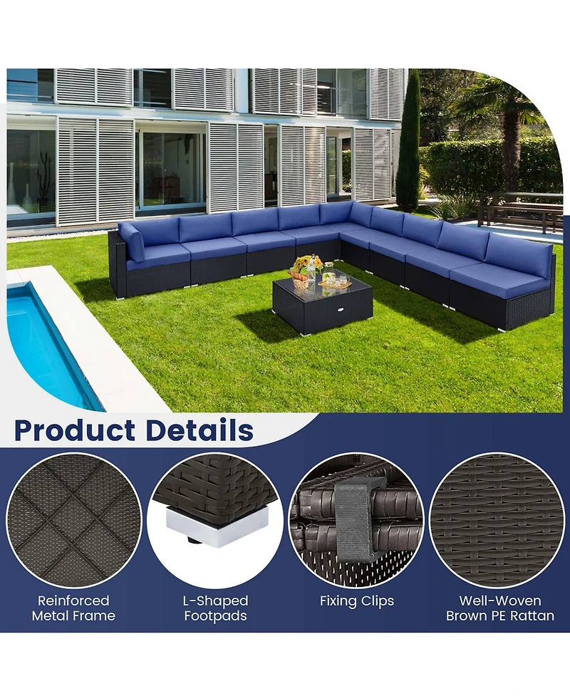 10 Pcs Patio Rattan Furniture Set Outdoor Wicker Sofa Table Cushioned Seat