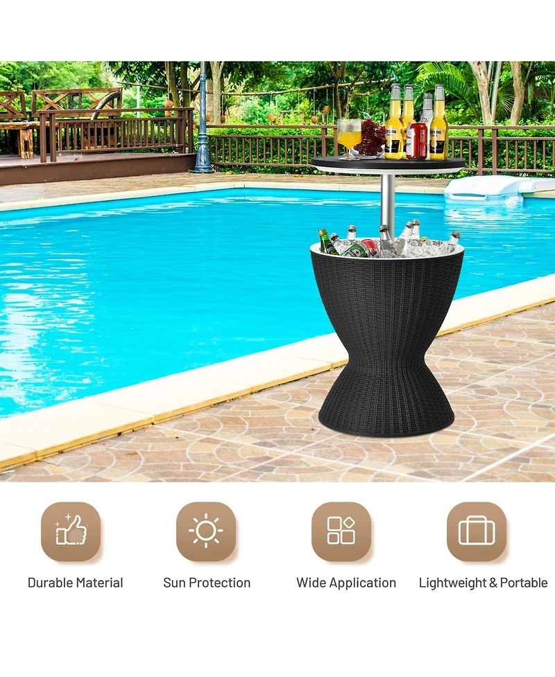 Slickblue 3 1 8 Gallon Patio Rattan Cooler Bar Table with Adjust Ice Bucket