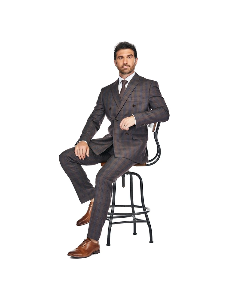 Gino Vitale Men's 2-Piece Double Breasted Checked Plaid Slim Fit Suit
