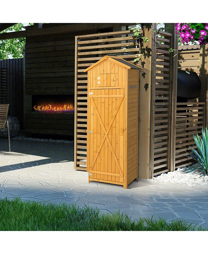 Slickblue 71 Inch Tall Garden Tool Storage Cabinet with Lockable Doors and Foldable Table-Natural