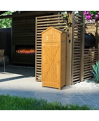 Slickblue 71 Inch Tall Garden Tool Storage Cabinet with Lockable Doors and Foldable Table-Natural