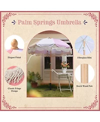 LAGarden 6Ft Fringe Patio Umbrella with Tassels & Carry Bag 50 / 60s Vintage Style Umbrella Wood Pink,Model: PS6-12
