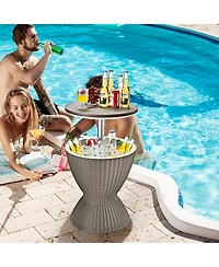 Slickblue 3 in 1 8 Gallon Patio Rattan Cooler Bar Table with Adjust Ice Bucket