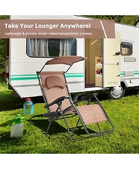 Slickblue Folding Recliner Lounge Chair with Shade Canopy Cup Holder