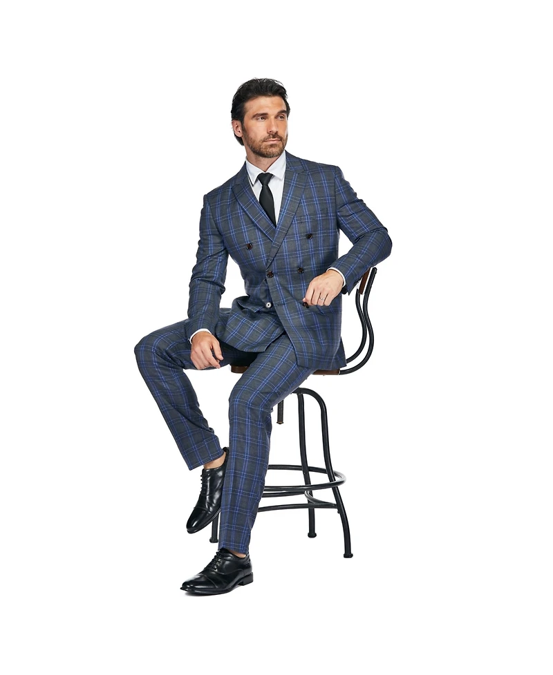 Gino Vitale Men's 2-Piece Double Breasted Checked Plaid Slim Fit Suit