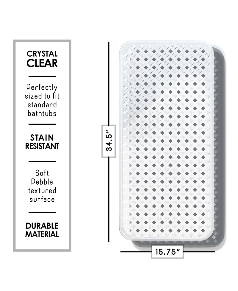 Clara Clark Non-Slip Suctioned Bathtub Mat with Drainage Holes - Durable & Machine Washable - Clear - 35"x16"