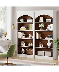 Tribesigns 5-Shelf White Bookcase Set of 2, 70.9'' Tall Bookshelf with Storage Shelves, Vintage Free-Standing Library Book Shelving Unit (White & Oak)