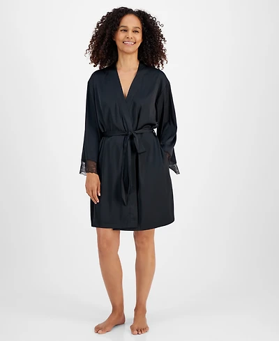 I.n.c. International Concepts Women's Lace-Trim Stretch Satin Robe