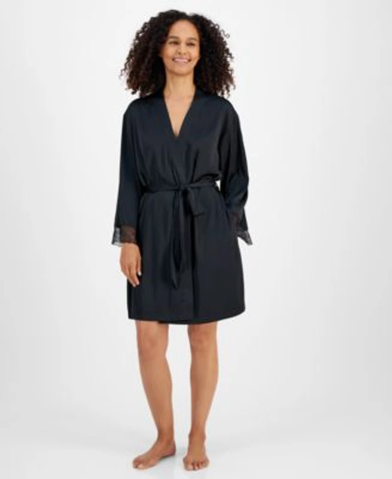Womens Lace Trim Stretch Satin Robe Created For Macys Xs 3x