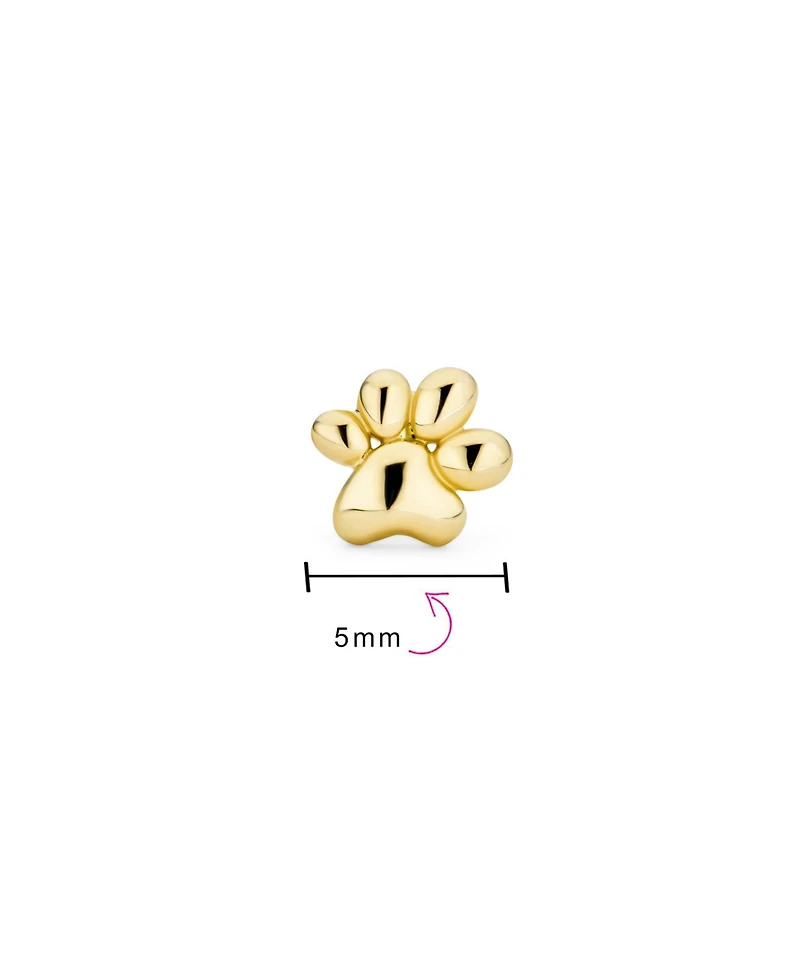 Bling Jewelry Tiny Bff Animal Puppy Kitten Pet Dog Lover Cat Paw Print Cartilage Ear Lobe Piercing 1 Piece Stud Earring 14K Yellow Gold Safety Clutch