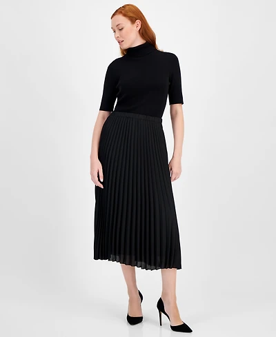 Anne Klein Chiffon Pull-On Pleated Skirt