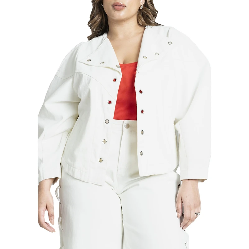 Eloquii Women's Grommet Detail Denim Jacket
