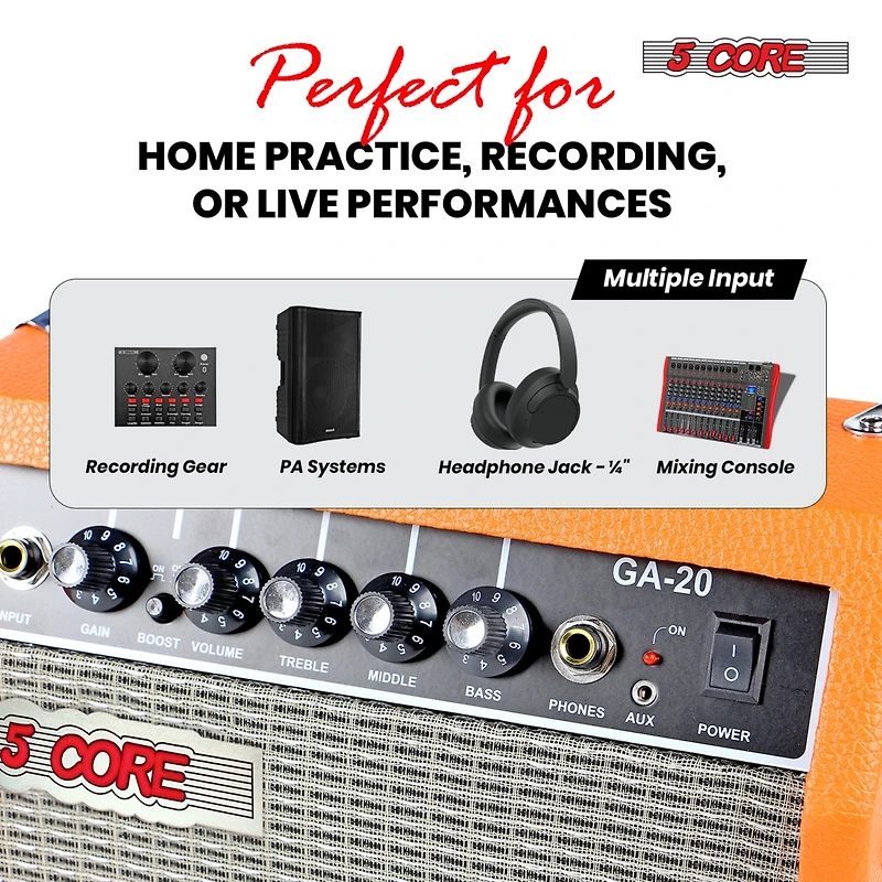 5 Core Guitar Amp 20W Amplifier for Electric Bass Acoustic Practice Amps Small Portable Mini Amplificador para Bajo with Built in Effects