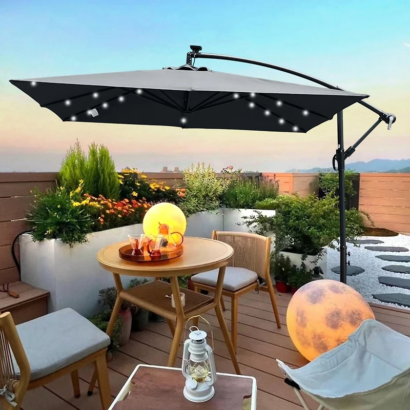 Streamdale Solar Powered Led Patio Umbrella with Crank & Base