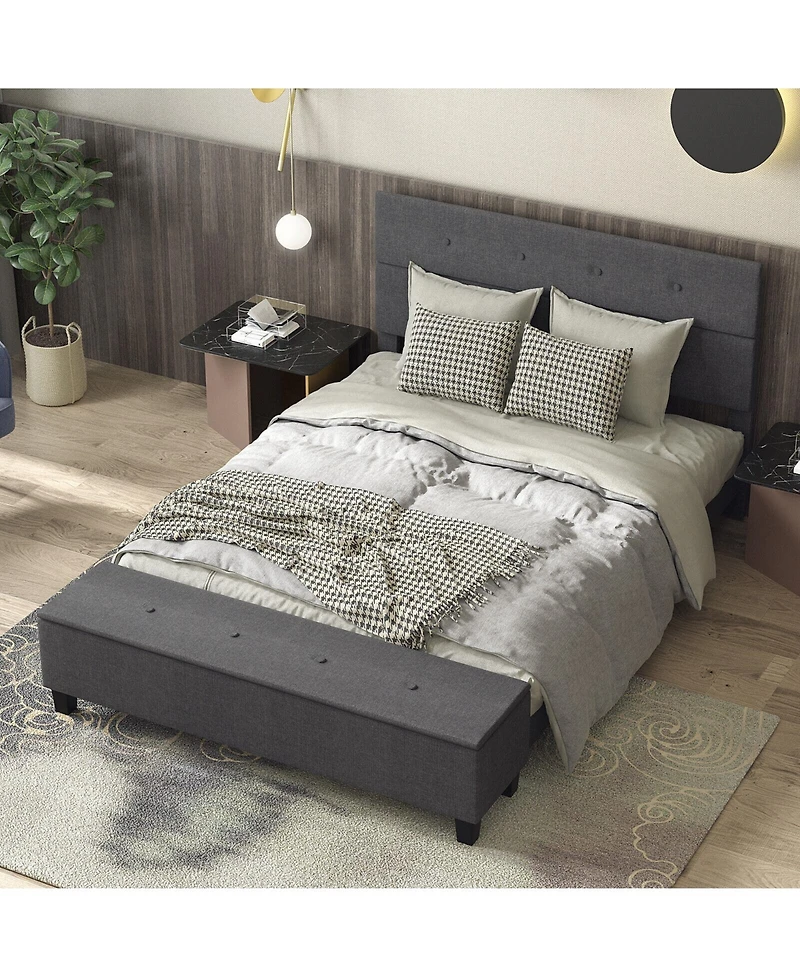 Queen Upholstered Bed Frame with Ottoman Storage-Queen Size