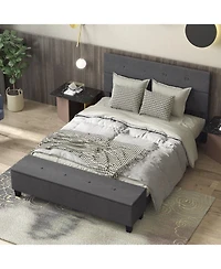 Queen Upholstered Bed Frame with Ottoman Storage-Queen Size