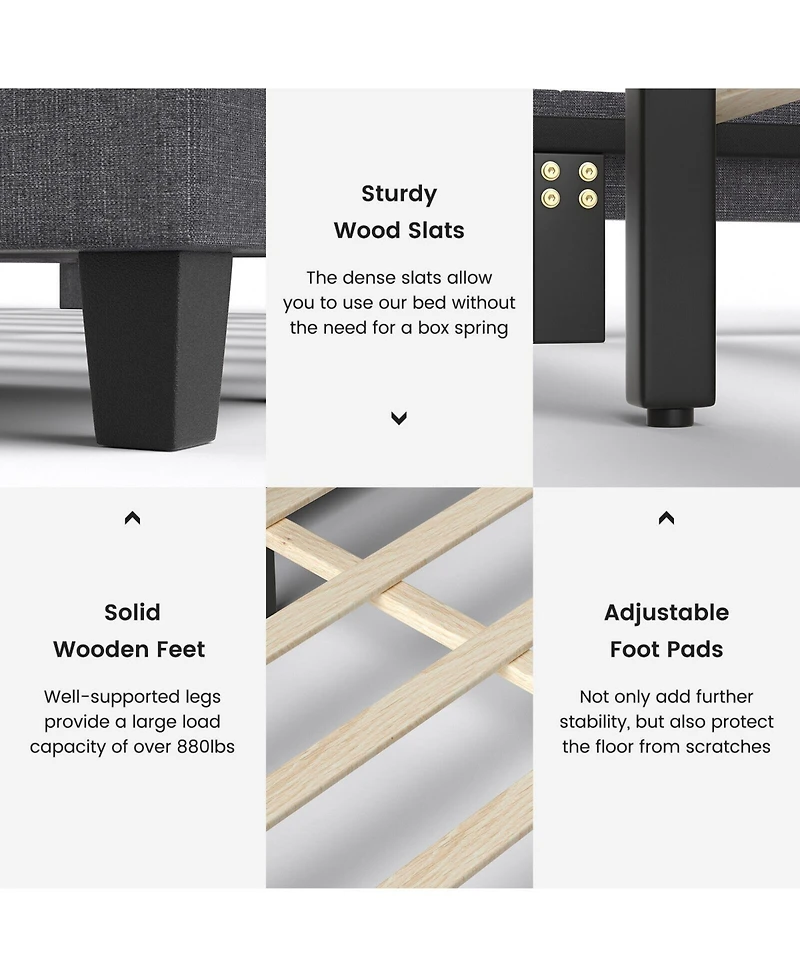 Queen Upholstered Bed Frame with Ottoman Storage-Queen Size