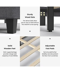 Queen Upholstered Bed Frame with Ottoman Storage-Queen Size