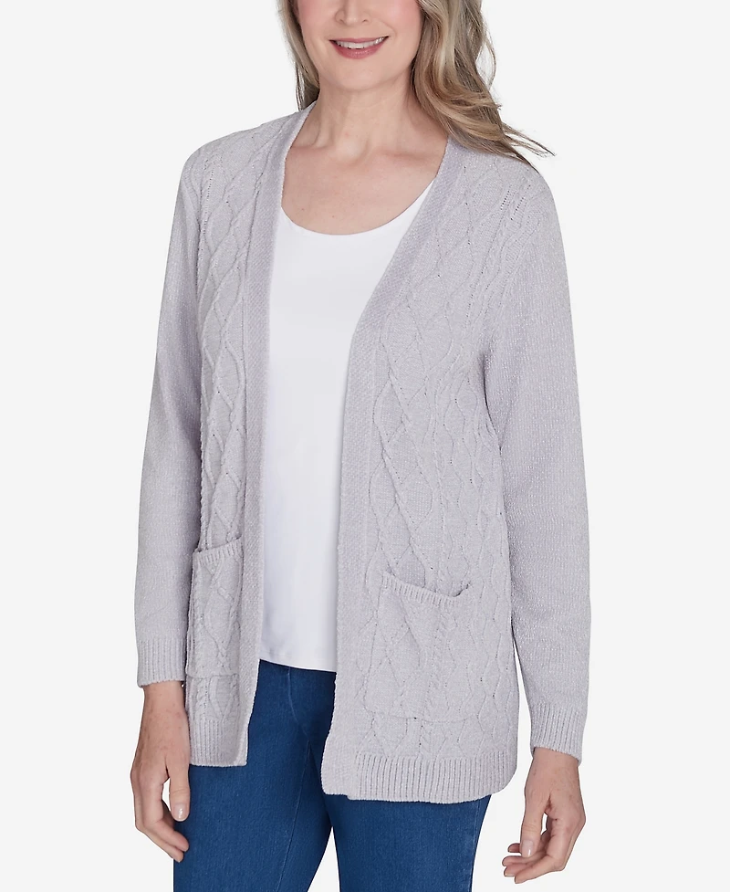 Alfred Dunner Women's Classic Chenille Cardigan Sweater with Pockets