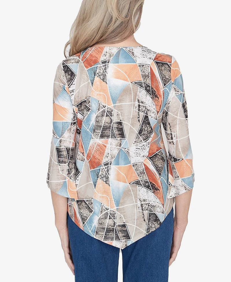 Alfred Dunner Classic Stained-Glass SharkBite Top
