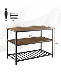 Sugift 3 Shelves Kitchen Island Industrial Prep Table with Bottom Wine Rack