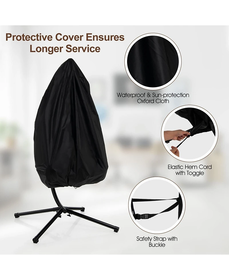 Inolait Patio Hanging Egg Chair with Stand Waterproof Cover and Folding Basket