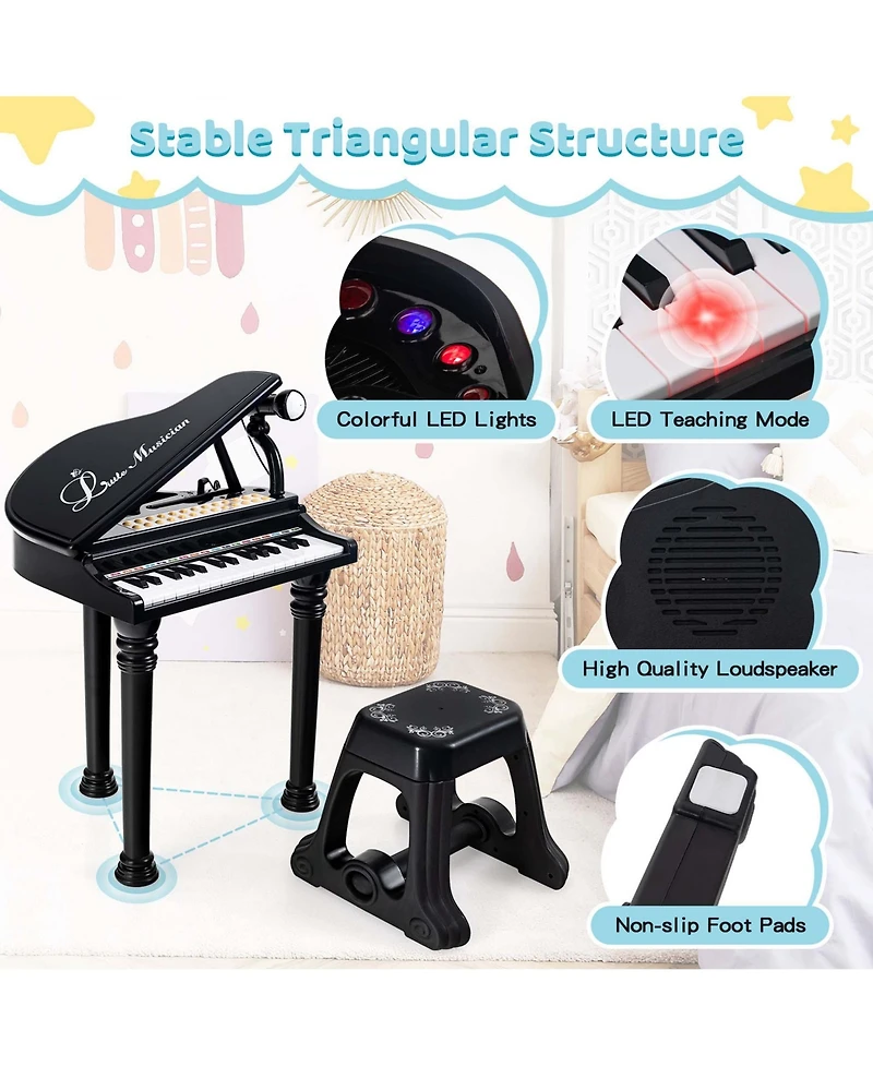 31 Keys Kids Piano Keyboard Toy Toddler Musical Instrument with Stool & Microphone