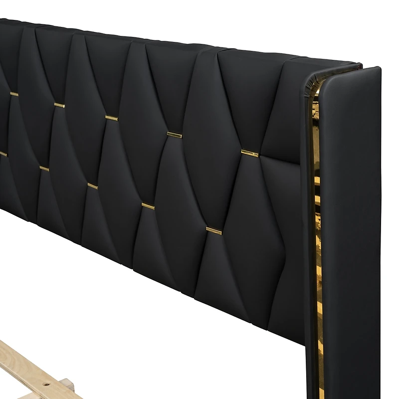Streamdale Full Size Upholstered Platform Bed with Metal Strips, Black