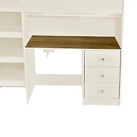 Simplie Fun Wood Full Size Loft Bed with Built-in Wardrobe, Desk, Storage Shelves and Drawers, Beige