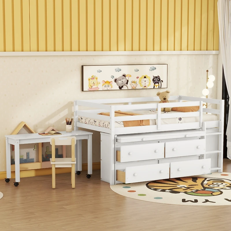 Streamdale Loft Bed with Retractable Desk and Drawers