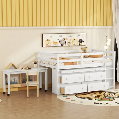 Streamdale Loft Bed with Retractable Desk and Drawers