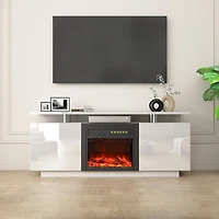 Streamdale 160cm High Gloss Tv Cabinet with Electric Fireplace (Heat & Color Change)