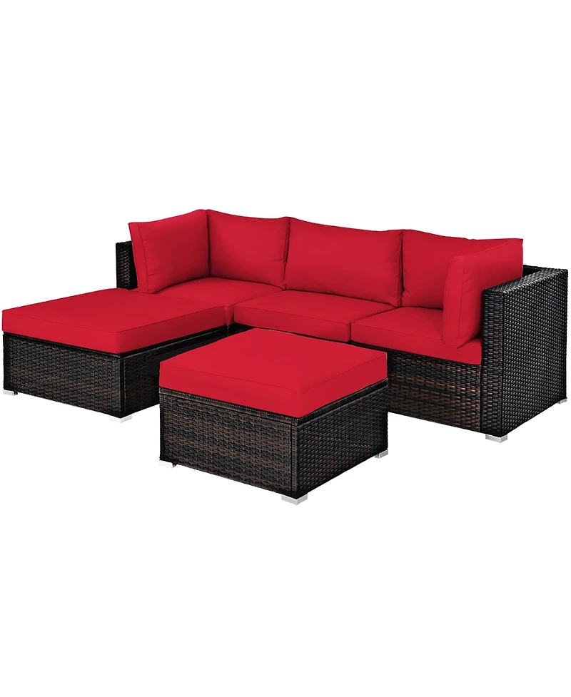 5PCS Patio Rattan Furniture Set Sectional Conversation Set Ottoman Table