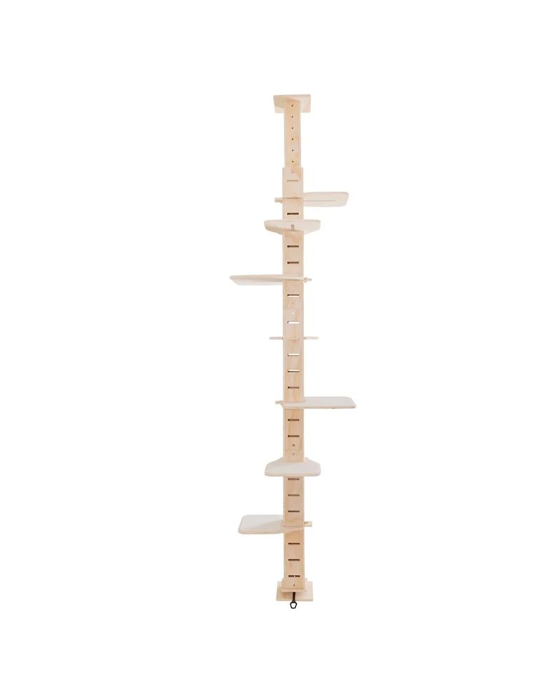 Adjustable 8.53-9.84ft Floor-to-Ceiling Cat Tree with Perches and Flannel Mat