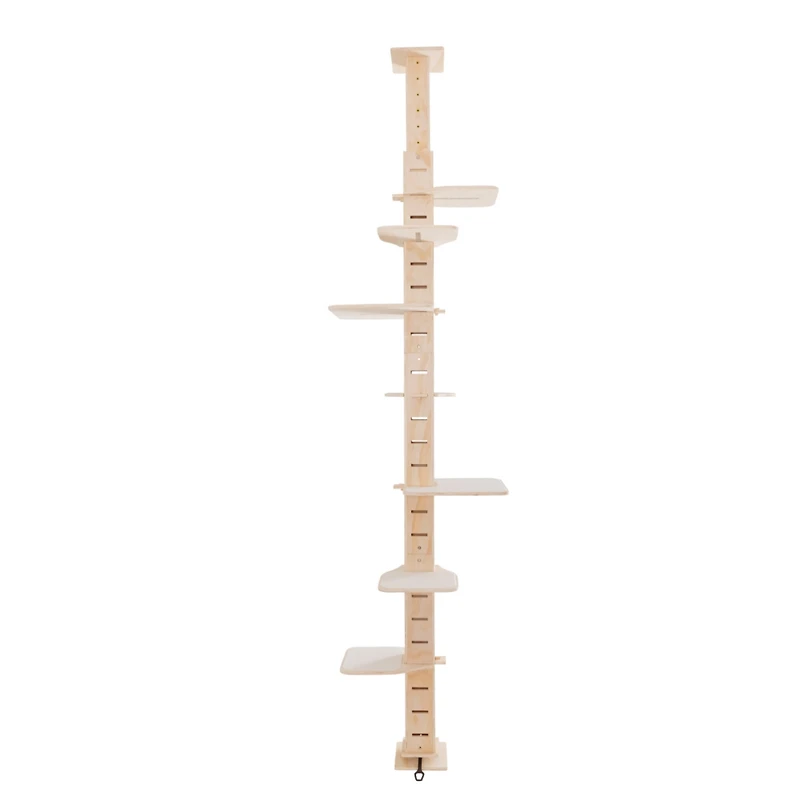 Adjustable 8.53-9.84ft Floor-to-Ceiling Cat Tree with Perches and Flannel Mat
