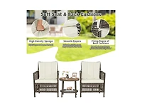 Slickblue 3 Pieces Patio Rattan Furniture Set with Cushioned Sofas and Wood Table Top-White