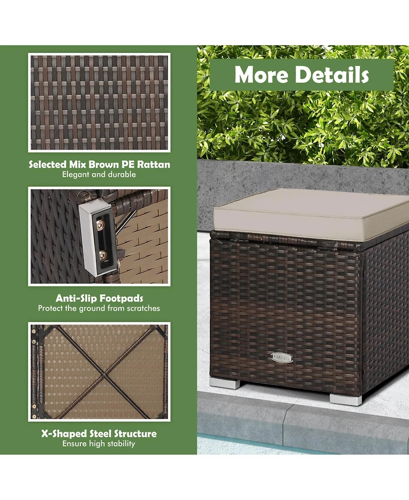 Slickblue 2 Pieces Patio Ottoman with Removable Cushions