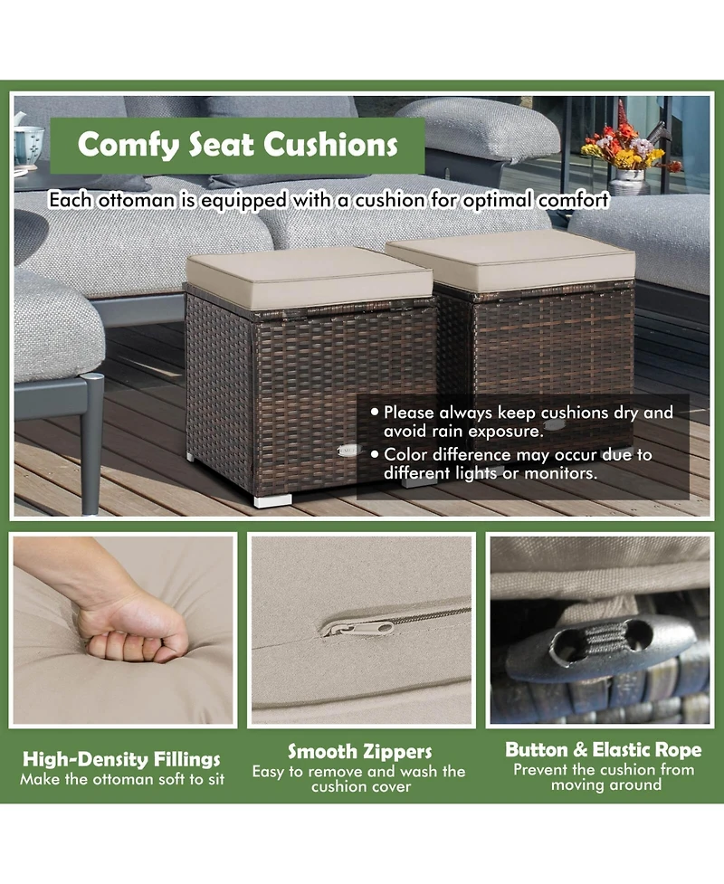 Slickblue 2 Pieces Patio Ottoman with Removable Cushions