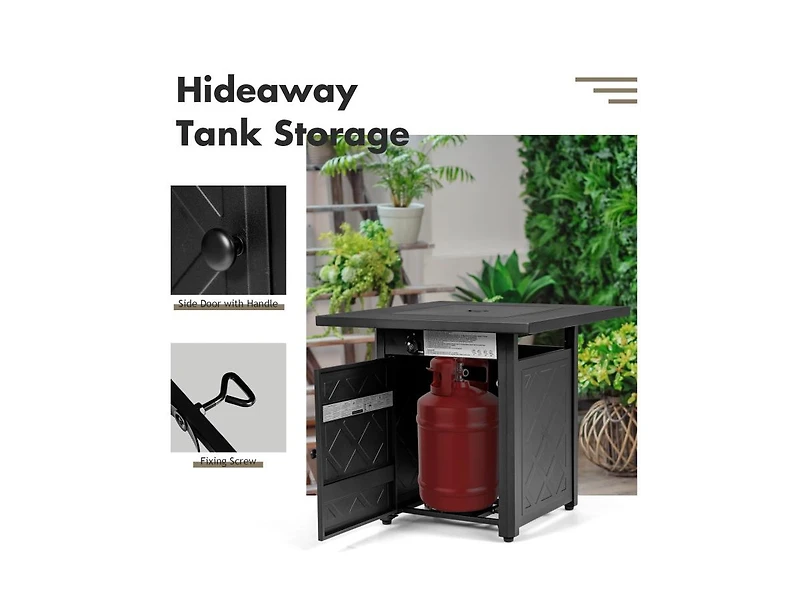 Slickblue 28 Inch Propane 50 000 Btu Patio Square Gas Fireplace with Lava Rock-Black