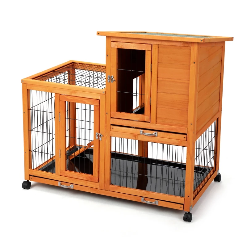 Simplie Fun Detachable Rabbit Hutch with Removable Tray and Rolling Casters, Orange