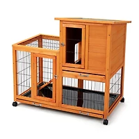 Simplie Fun Detachable Rabbit Hutch with Removable Tray and Rolling Casters, Orange