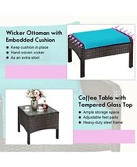 Costway 5 Pcs Patio Rattan Furniture Set Sofa Ottoman Table Cushioned